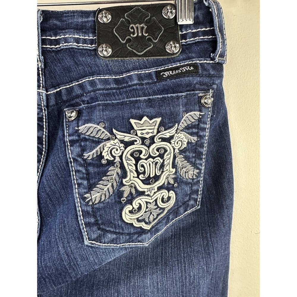 Miss Me Jeans Womens 28 Bootcut Low Rise Bling Rhinestone Embroidered Denim - Picture 5 of 15